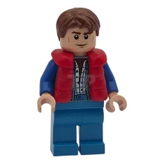 LEGO Marty McFly - Rood pofvest over zandblauwe jas, blauwe armen