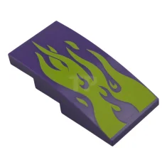 LEGO Slope, Curved 4 x 2 with Lime Flames Pattern