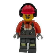 LEGO Construction Worker - Male, Dark Bluish Gray Overalls over Reddish…