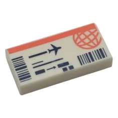 LEGO Tile 1 x 2 with Airline Ticket with Coral Wire…