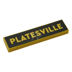 LEGO Tile 1 x 4 with 'PLATESVILLE' on Black Background Pattern