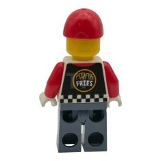 LEGO Vendeur de frites - Femme, gilet noir, jambes bleu sable,…