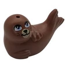 LEGO Zeehond, Friends-stijl, Liggend met heldere, lichtblauwe ogen, zwarte mond, neus…