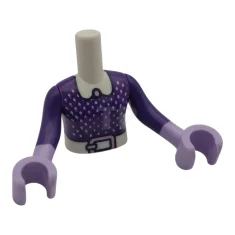 LEGO Oberkörper Mini-Puppenmädchen mit dunkelviolettem Oberteil, rosa Metallic-Punkten, Brosche und Gürtelschnalle,…