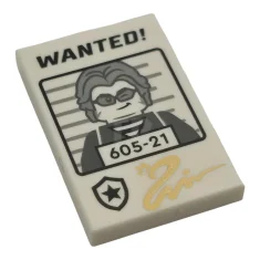 LEGO Tile 2 x 3 with Black 'WANTED!' and Dark Bluish…