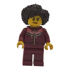 LEGO Woman - Dark Red Tracksuit, Dark Brown Coiled Hair