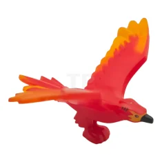 LEGO Phönix, mit ausgebreiteten Flügeln aus marmorierten, trans-orangefarbenen Federn und aufgedrucktem…
