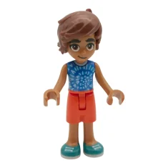 LEGO Friends Leo: camiseta azul sin mangas con un dibujo en…