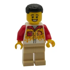 LEGO Pizza Chef - Male, Tan Legs, Black Hair