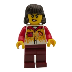 LEGO Pizza Delivery Driver - Female, Dark Red Legs, Dark Brown…