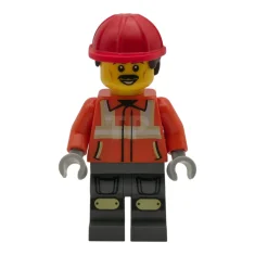 LEGO Construction Worker - Male, Reddish Orange Safety Jacket with Reflective…