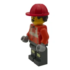 LEGO Construction Worker - Male, Reddish Orange Safety Jacket with Reflective…