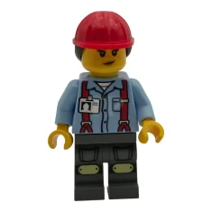 LEGO Construction Worker - Female, Bright Light Blue Shirt with Red…