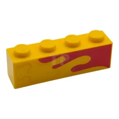 LEGO 1×4-Stein mit rotem und leuchtend hellorangefarbenem Wellenmuster – Modell, linke…