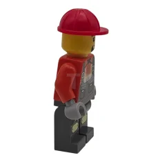 LEGO Bouwvakker – Man, donkerblauwgrijze overall over een roodoranje veiligheidsjas met…