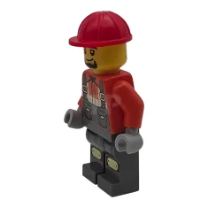 LEGO Bouwvakker – Man, donkerblauwgrijze overall over een roodoranje veiligheidsjas met…