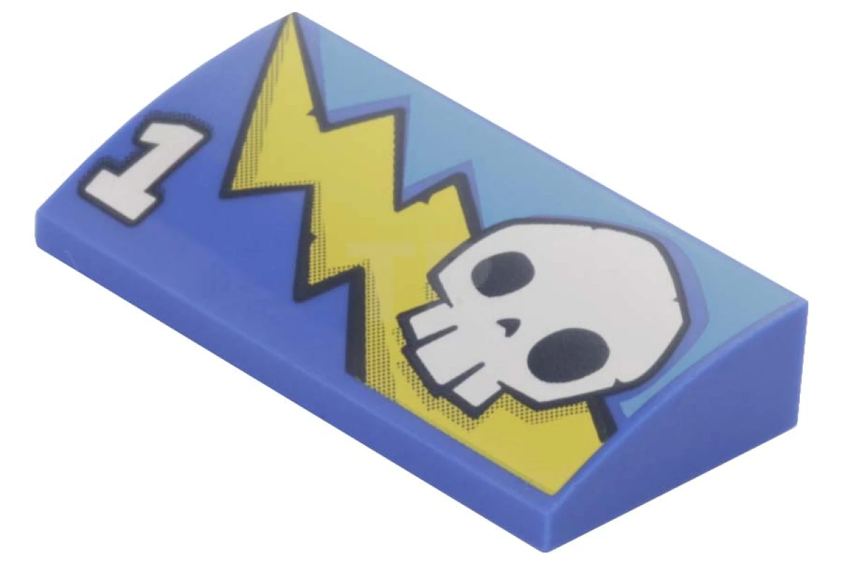 LEGO&reg; 6061587 - 88930pb038 - Slope Curved 2 x 4 x 2/3 with Lightning Bolt and Skull Pattern