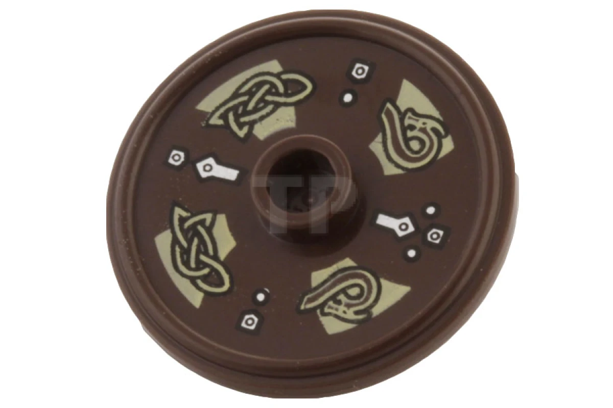 LEGO&reg; 4618194 - 91884pb001 - Minifig, Scudo rotondo con borchie e anello intorno al bordo con teste di drago e motivi a nodi