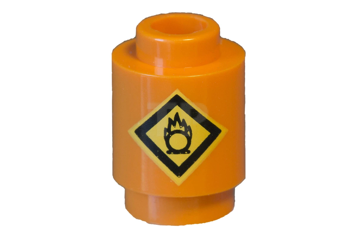 LEGO&reg; 6041396 - 3062pb043 - Brick 1 x 1 Round with Fire Danger Sign Pattern, Open Stud