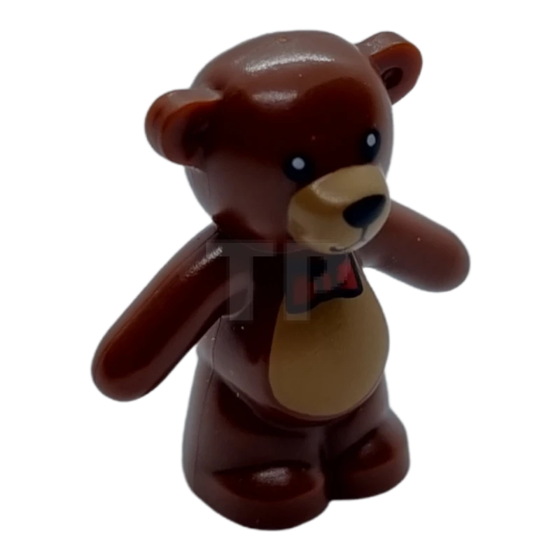 LEGO&reg; 6040611 - 98382pb002 - Teddy Bear - Arms Down with Black Eyes, Nose, Mouth and Red Bow Tie Pattern