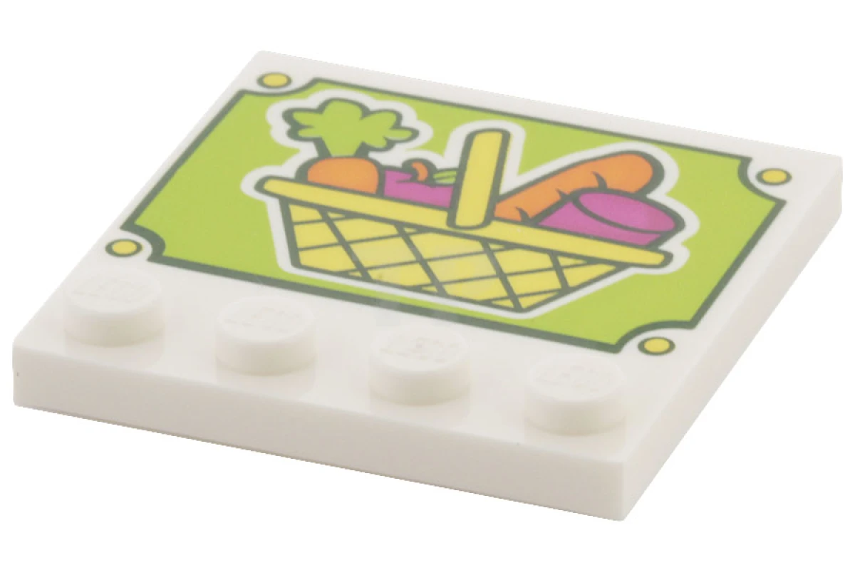 LEGO&reg; 6102854 - 6179pb086 - Carreau 4 x 4 avec des studs sur le bord avec motif de panier.