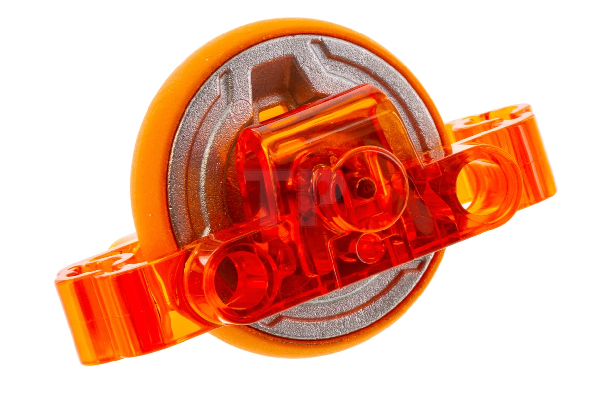 LEGO&reg; 6073456 - 15103c02 - Brique Technic 3 x 6 x 2 avec volant en métal et pneu orange, Assemblage complet.