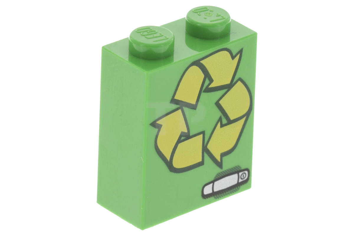 LEGO&reg; 6104017 - 3245cpb038 - Brick 1 x 2 x 2 with Recycling Arrows Pattern