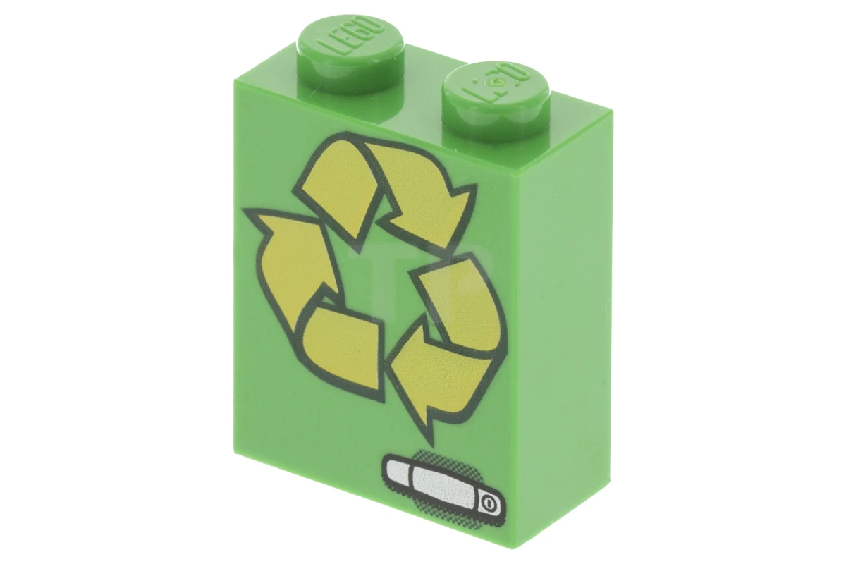 LEGO&reg; 6104017 - 3245cpb038 - Brick 1 x 2 x 2 with Recycling Arrows Pattern