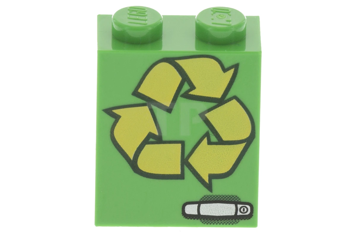LEGO&reg; 6104017 - 3245cpb038 - Brick 1 x 2 x 2 with Recycling Arrows Pattern