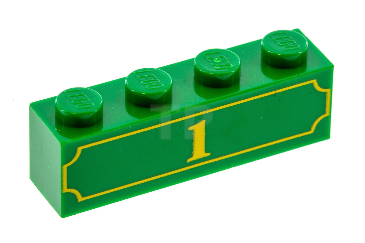 LEGO&reg; 4585513 - 3010pb119 - Brick 1 x 4 with Yellow '1' and Fancy Outline Pattern