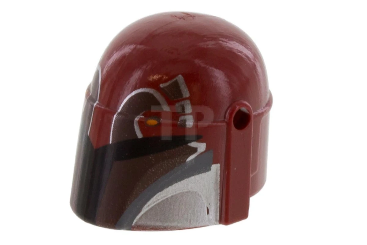 LEGO&reg; 6115457 - 87610pb08 - Figine, casque Headgear Helmet with Holes, SW Mandalorian with Dark Brown Facial Details Pattern (modèle de détails faciaux marron foncé).