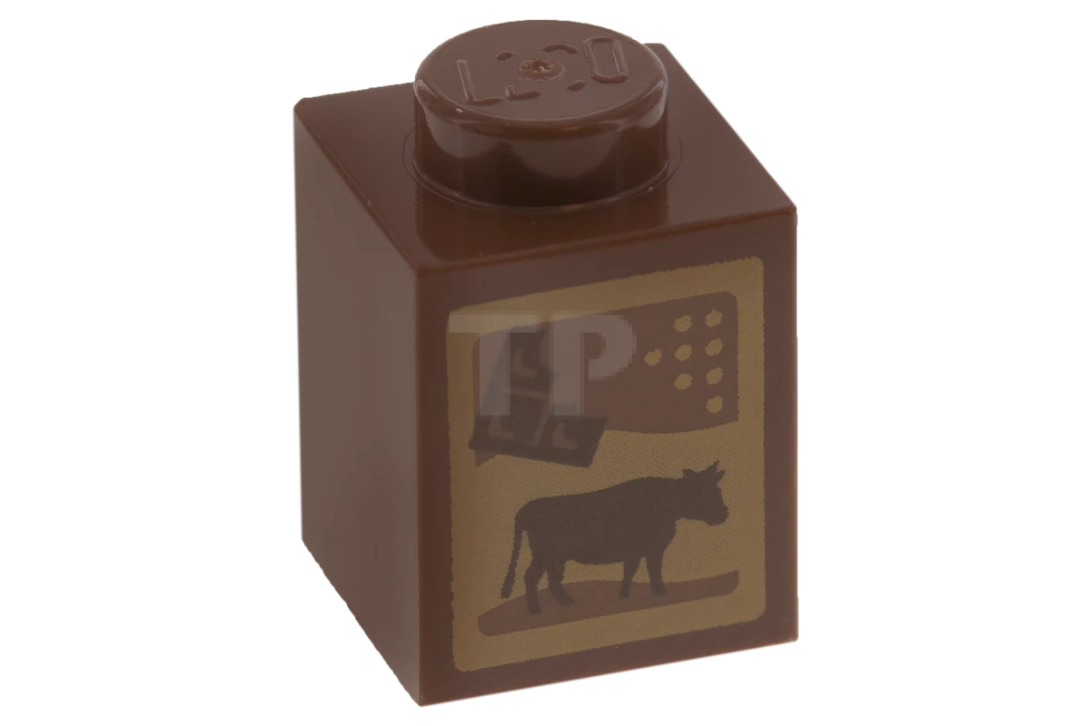 LEGO&reg; 6117641 - 3005pb024 - Brick 1 x 1 with Cow and Chocolate Pattern (Chocolate Milk Carton)