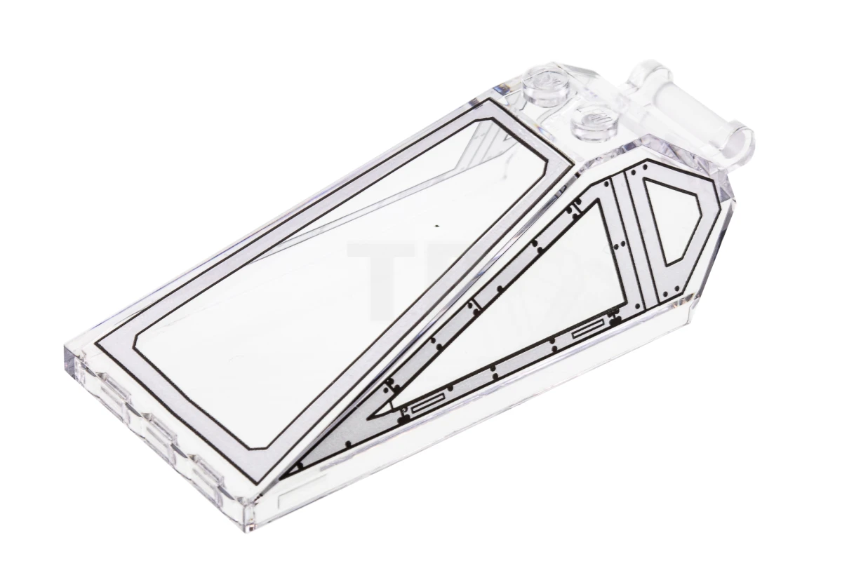 LEGO&reg; 6245824 - 21849pb01 - Windscherm 8 x 4 x 2 met handvat en 2 noppen met zilveren cockpitraamkozijnen met klinknagelspatroon