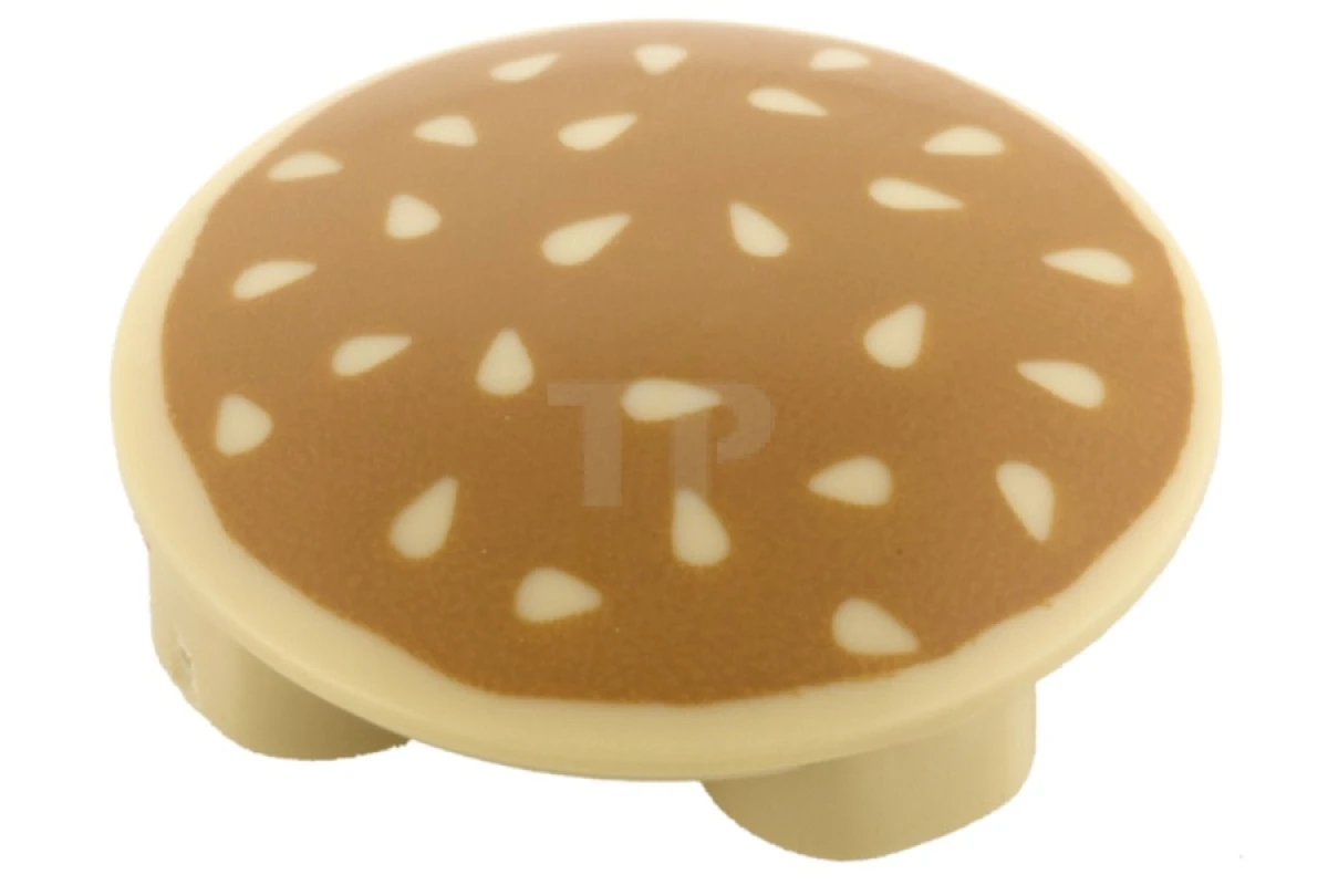 LEGO&reg; 6122533 - 2654pb005 - Plate 2 x 2 Round with Convex Bottom and Hamburger Bun with Sesame Seeds Pattern