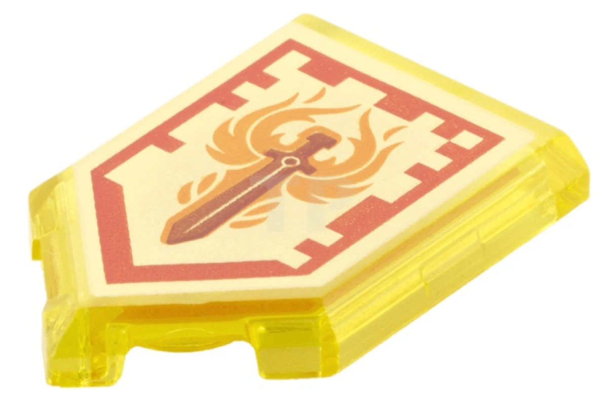 LEGO&reg; 6133264 - 22385pb011 - Tile 2 x 3 Pentagonal with Nexo Power Shield Pattern - Phoenix Blaze