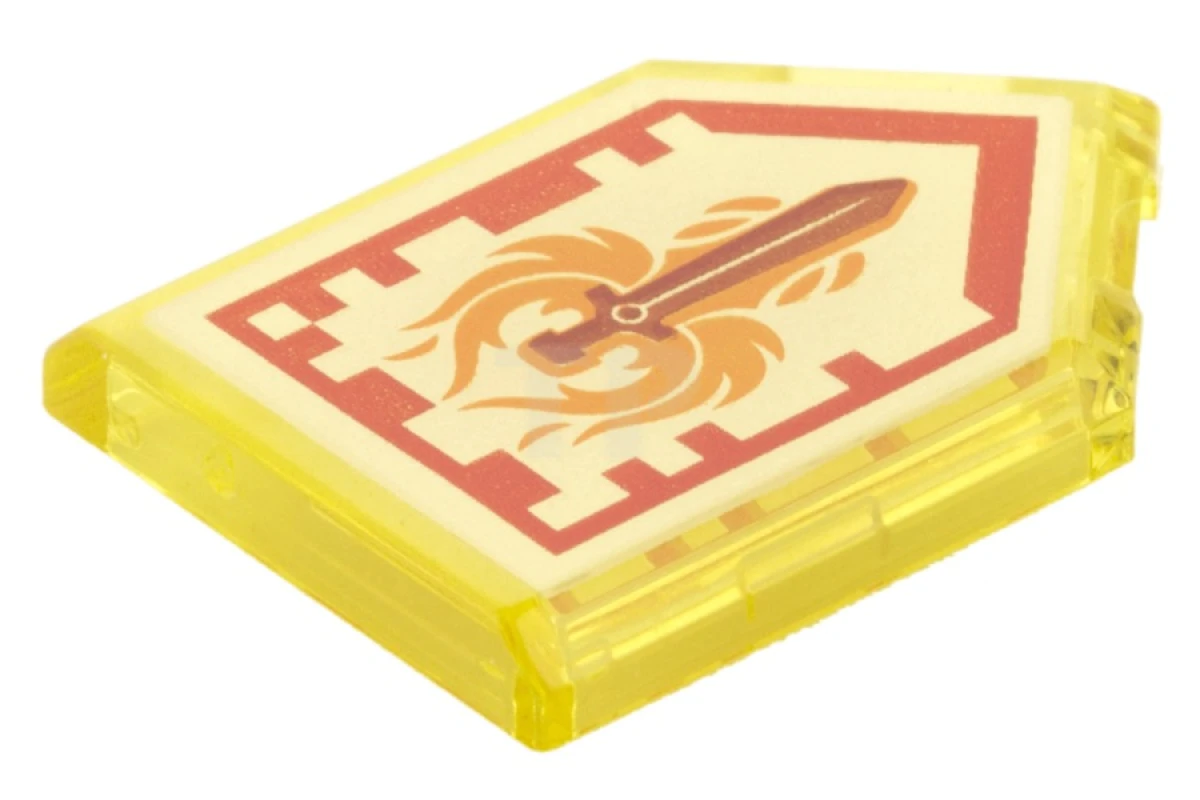 LEGO&reg; 6133264 - 22385pb011 - Tile 2 x 3 Pentagonal with Nexo Power Shield Pattern - Phoenix Blaze