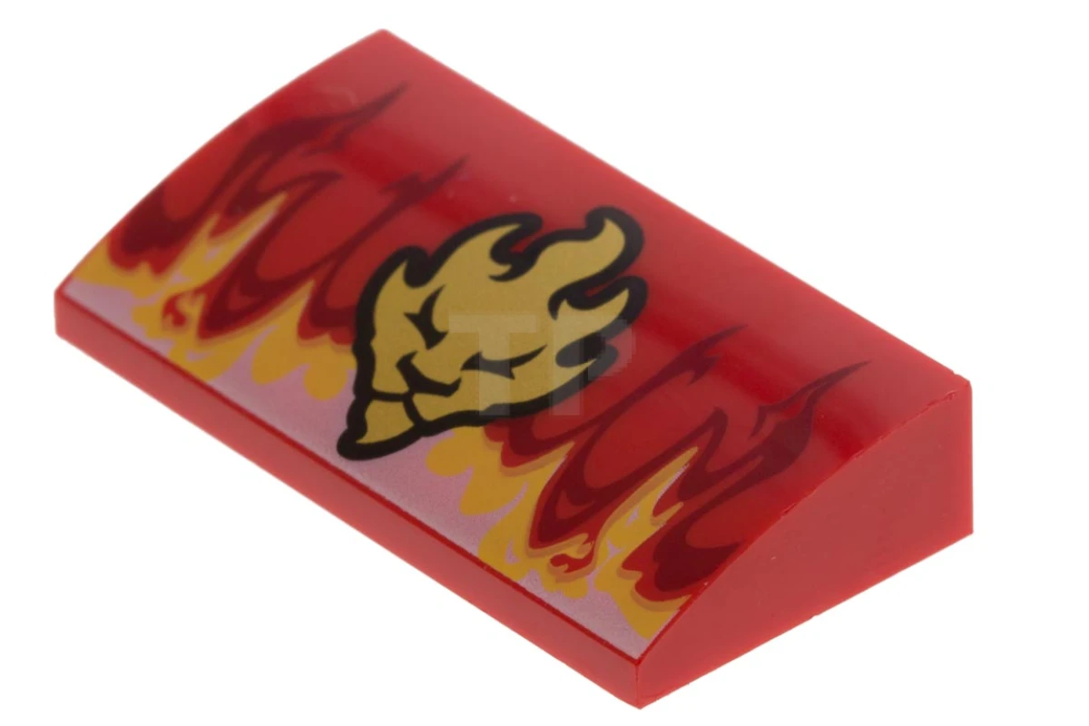LEGO&reg; 6135105 - 88930pb067 - Gebogener Dachstein 2 x 4 x 2/3 mit Flammen und Löwenkopf-Muster
