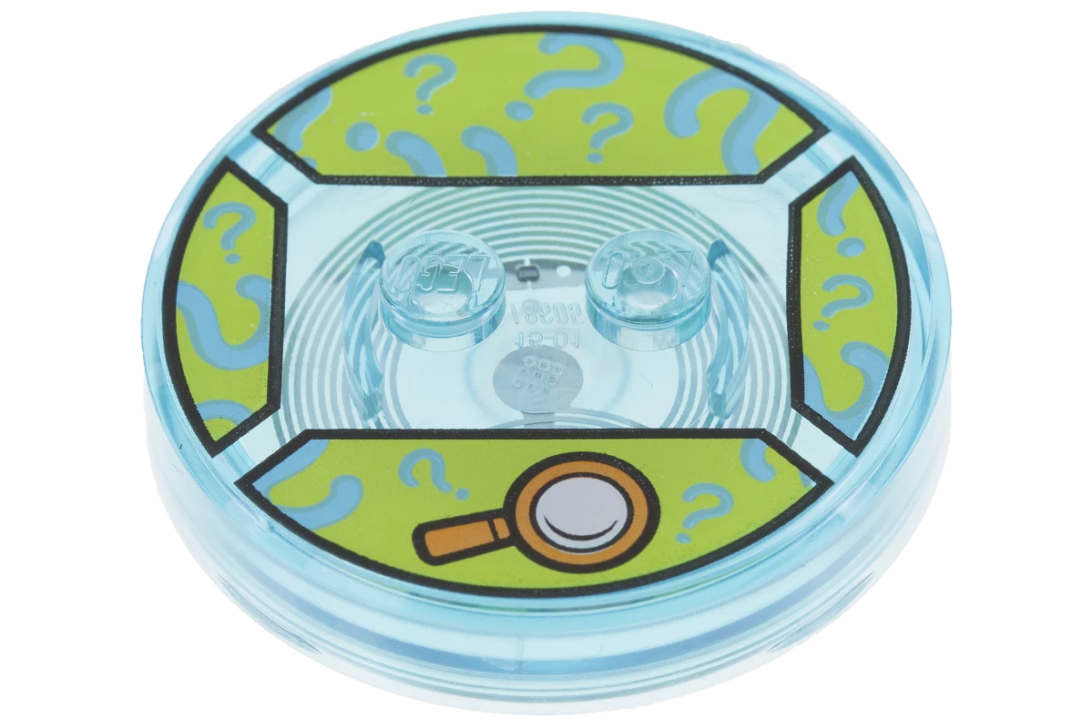 LEGO&reg; 6122874 - 18605c01pb17 - Dimensions Etiqueta de juguete 4 x 4 x 2/3 con 2 tachuelas para Shaggy #17 con dibujo de lupa naranja