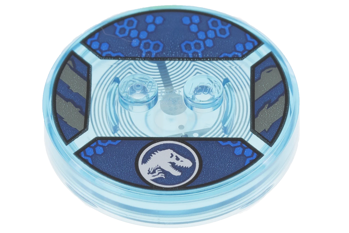 LEGO&reg; 6122872 - 18605c01pb14 - Dimensioni Etichetta giocattolo 4 x 4 x 2/3 con 2 borchie per ACU Trooper #14 con simbolo Jurassic World e motivo a esagoni blu