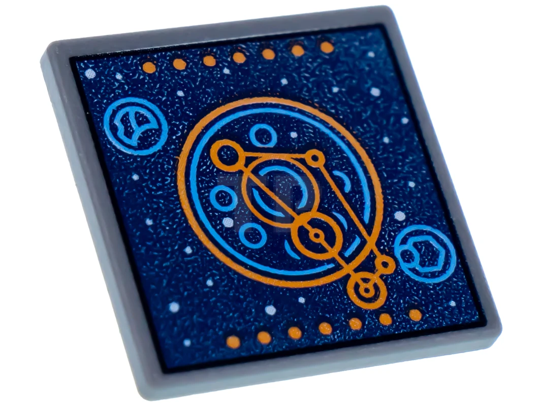 LEGO&reg; 6132560 - 15210pb008 - Panneau de signalisation routière à clipser 2 x 2 Square Open O Clip avec motif bleu et orange Space Screen