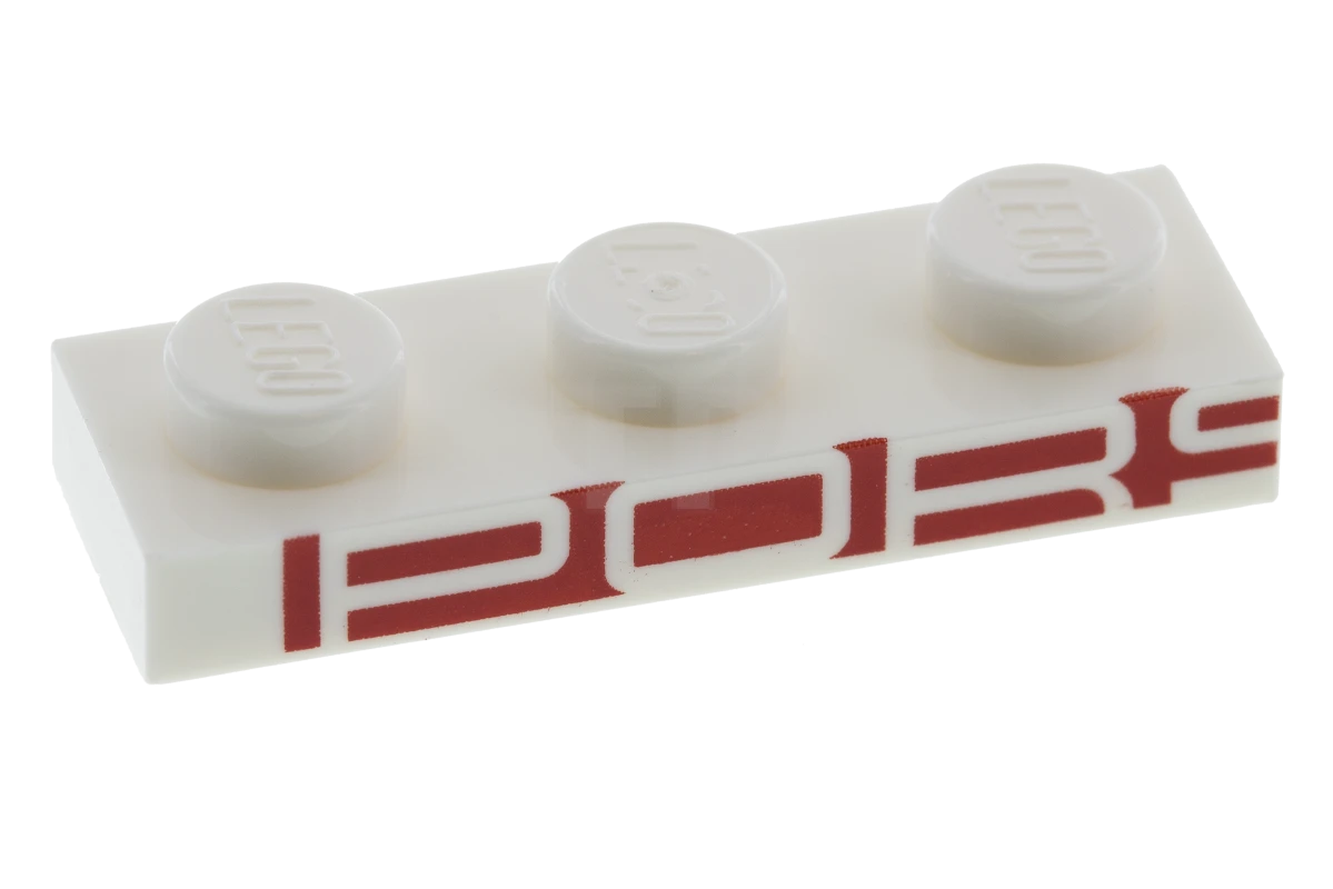 LEGO&reg; 6137057 - 3623pb007 - Plate 1 x 3 with White 'PORS' on Red Background Pattern