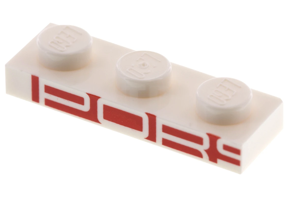 LEGO&reg; 6137057 - 3623pb007 - Plate 1 x 3 with White 'PORS' on Red Background Pattern