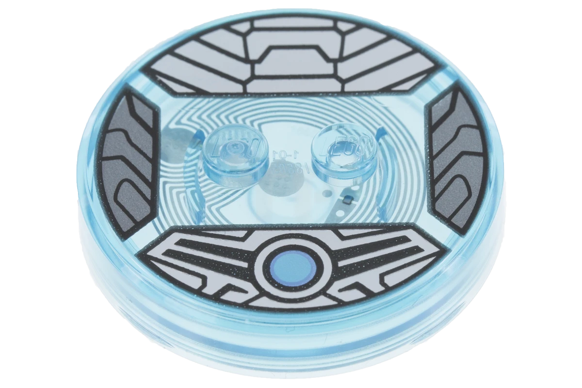 LEGO&reg; 6122882 - 18605c01pb24 - Dimensions Etichetta giocattolo 4 x 4 x 2/3 con 2 borchie per Cyberman con armatura d'argento con scaglie e motivo a cerchio blu