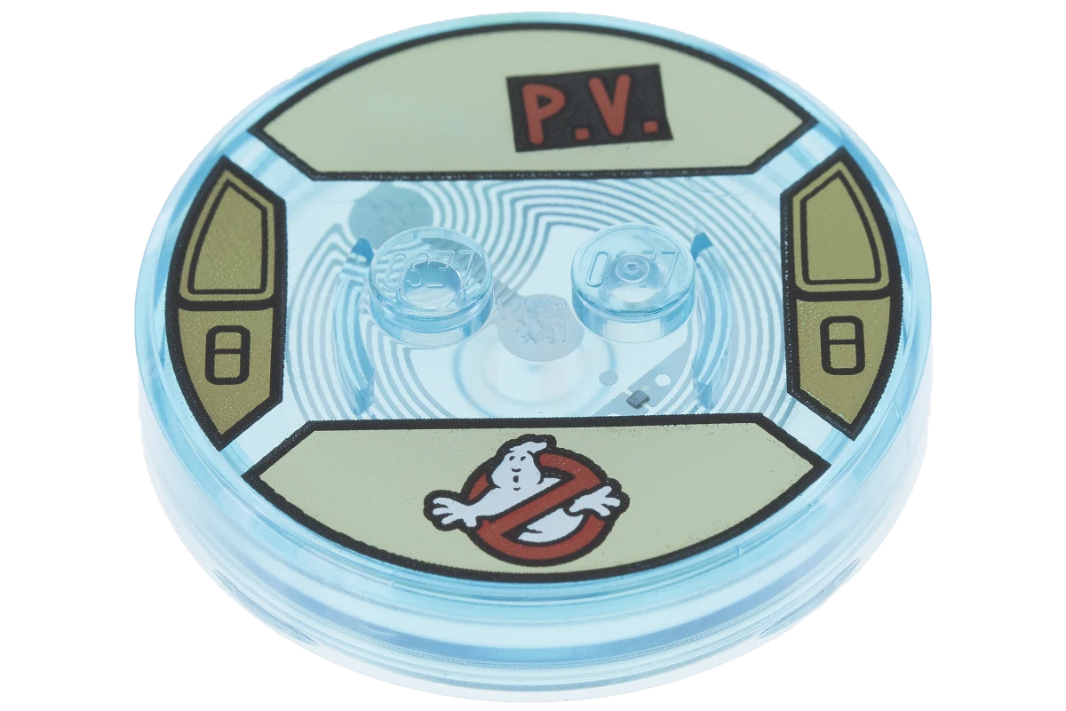 LEGO&reg; 6122860 - 18605c01pb04 - Dimensions Toy Tag 4 x 4 x 2/3 with 2 Studs for Peter Venkman #04 with Ghostbusters Symbol and 'P.V.' Pattern