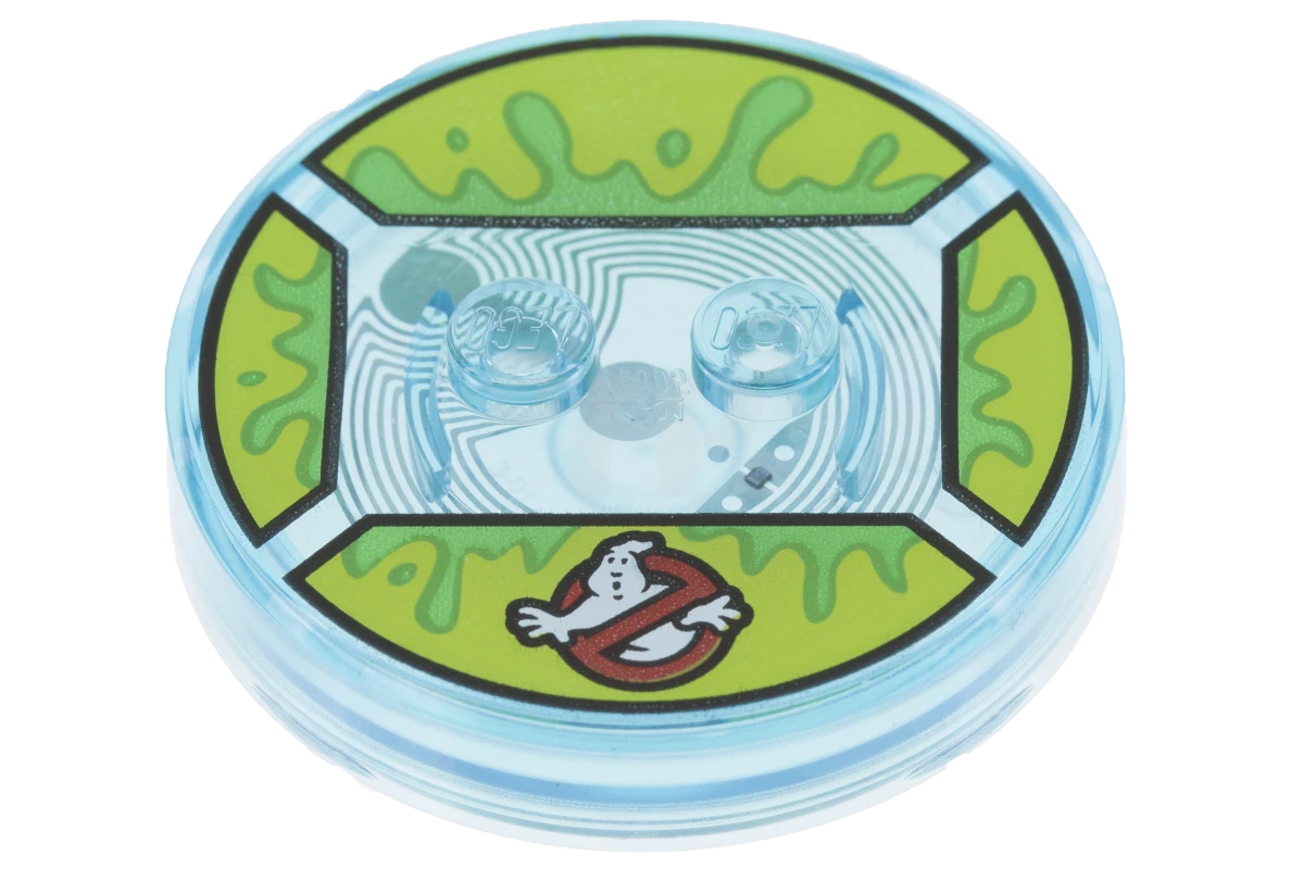 LEGO&reg; 6122905 - 18605c01pb39 - Dimensions Toy Tag 4 x 4 x 2/3 with 2 Studs for Slimer with Bright Green Slime and Ghostbusters Symbol Pattern