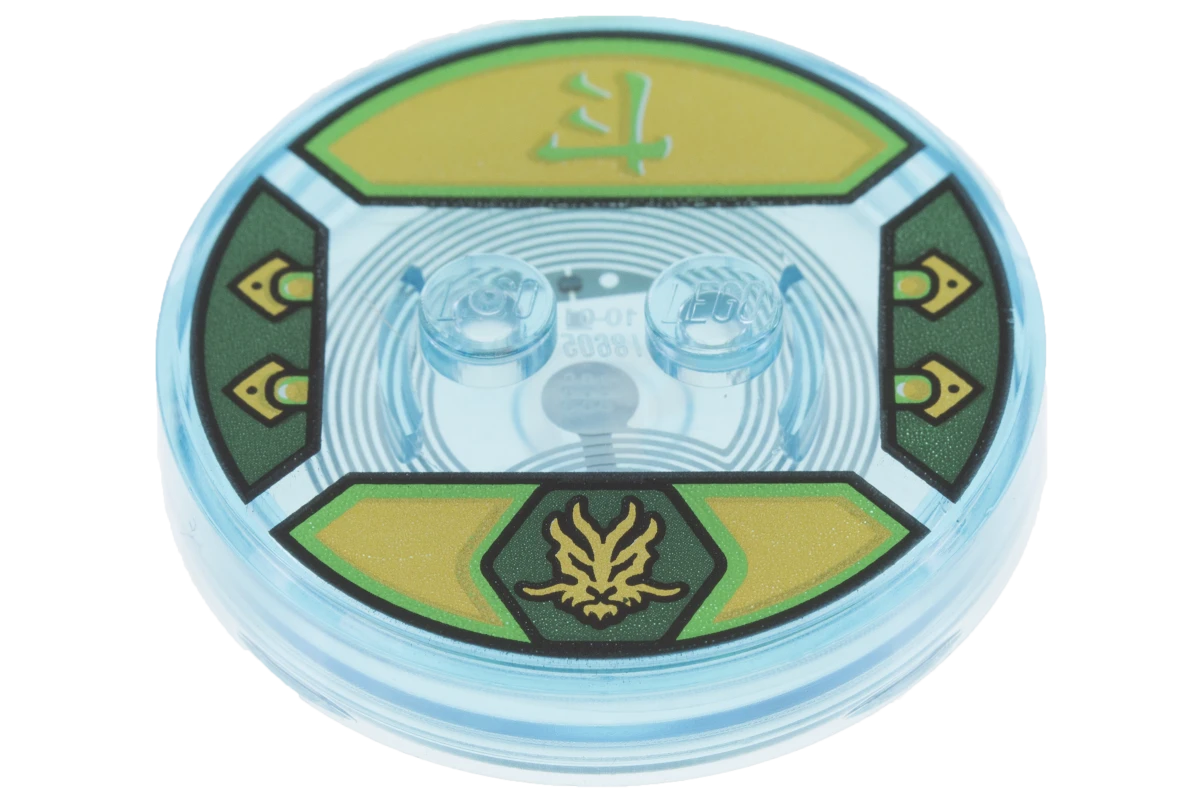 LEGO&reg; 18605c01pb32 - 6122894 - Dimensions Toy Tag 4 x 4 x 2/3 with 2 Studs for Lloyd #32 with Green and Gold Lloyd Symbol and Asian Character Pattern