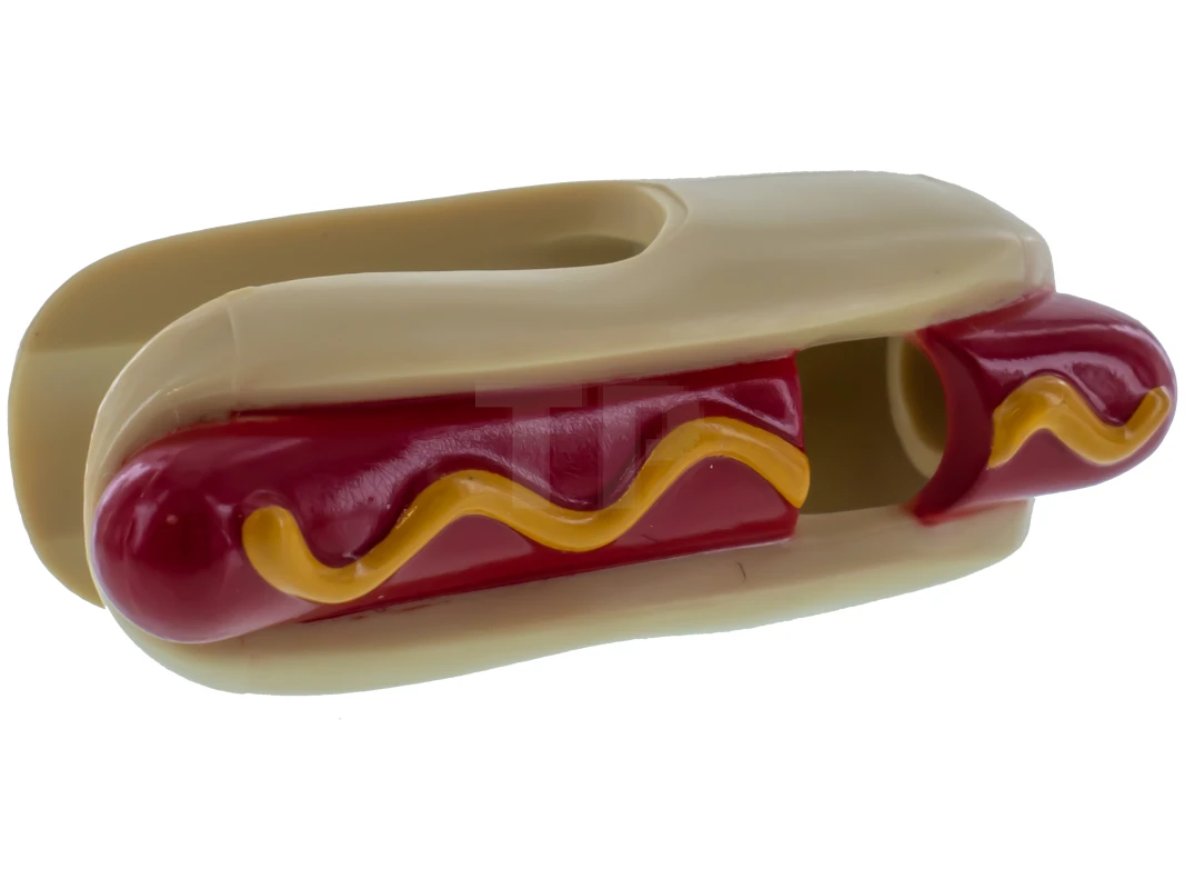 LEGO&reg; 6207755 - 18819pb01 - Minifig, Headgear Head Cover, Hot Dog Costume with Dark Red Sausage and Yellow Mustard Pattern