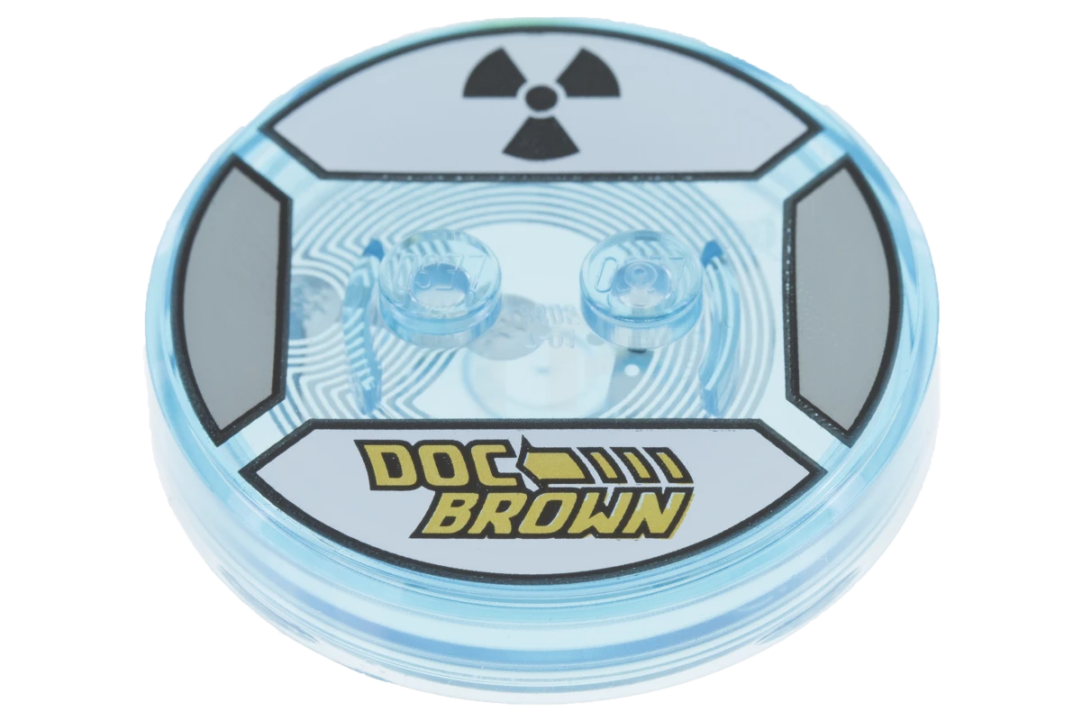 LEGO&reg; 6122907 - 18605c01pb41 - Dimensions Toy Tag 4 x 4 x 2/3 with 2 Studs for Doc Brown #41 with Gold 'DOC BROWN' and Black Radioactive Symbol Pattern