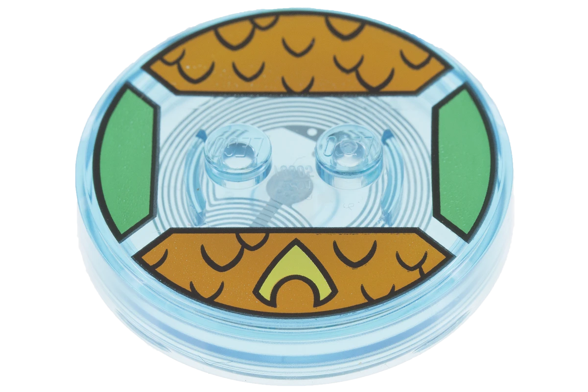 LEGO&reg; 6122879 - 18605c01pb21 - Dimensions Etichetta giocattolo 4 x 4 x 2/3 con 2 borchie per Aquaman #21 con squame arancioni e simboli gialli