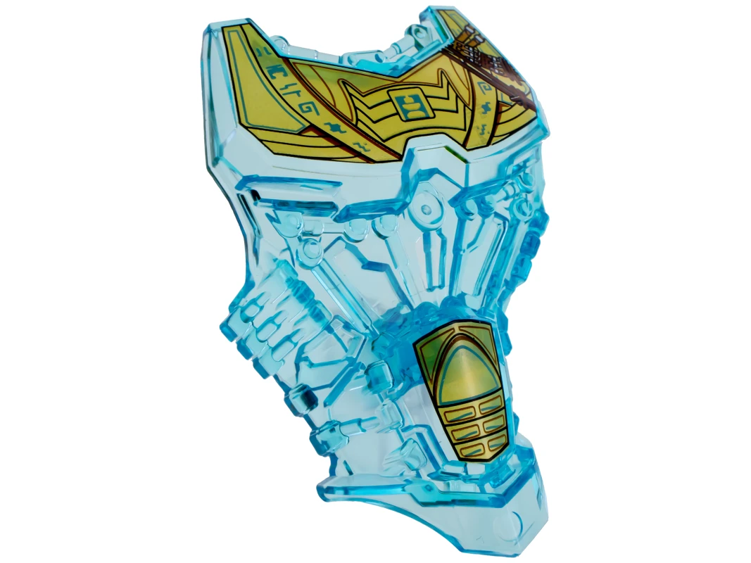 LEGO&reg; 6150073 - 24193pb07 - Torso di figura grande con armatura a squame Bionicle Metallic Gold, rune azzurre medie e cinghie marrone rossastro (Ekimu)